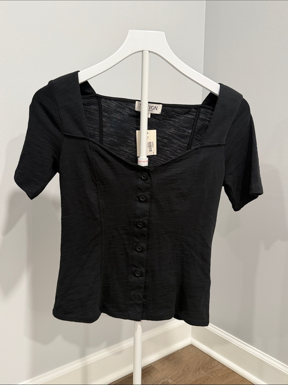 NWT Nation LTD Black Sweetheart Neck Button Front Top XS